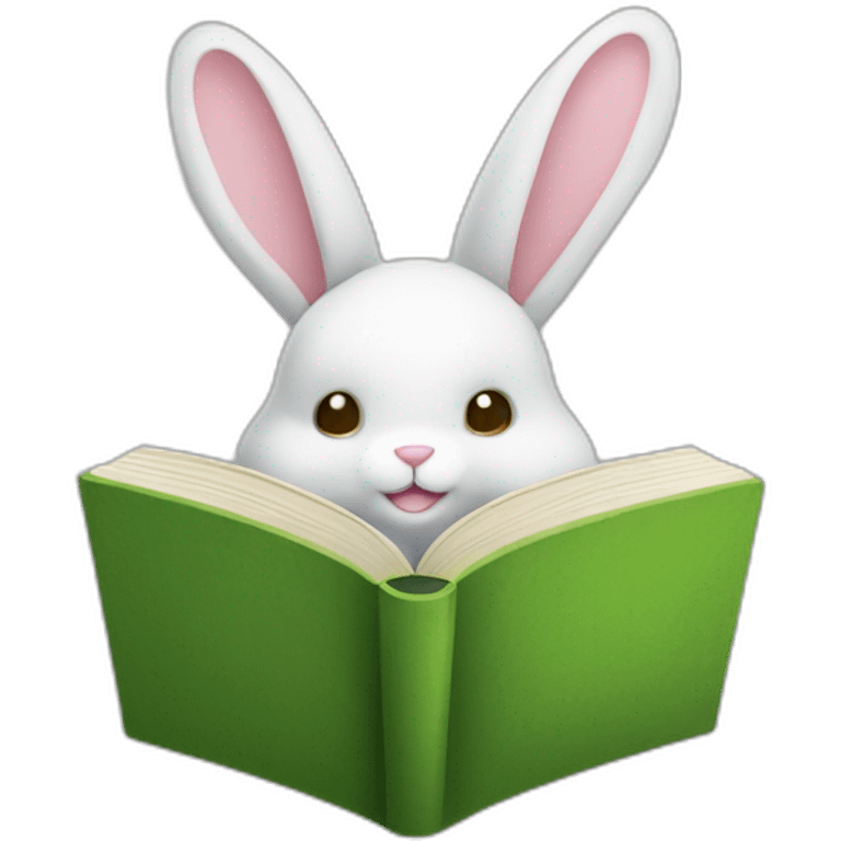 Doudou lapin avec veste verte qui lit un livre emoji