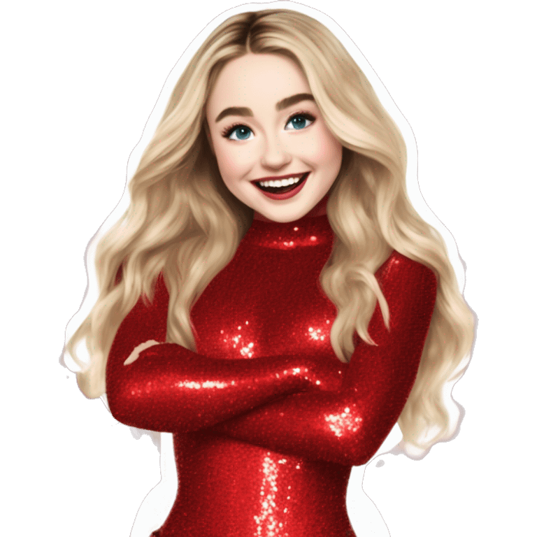 Sabrina carpenter performing taste, in the shiny sparkly red bodysuit, smiling cheekily,  emoji