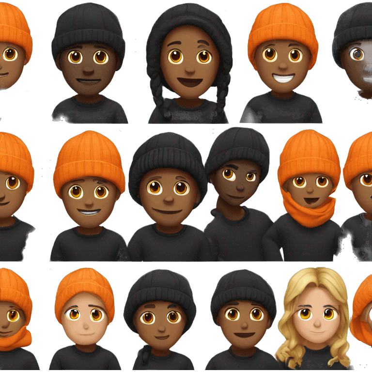 black man in orange sweater wears black beanie, all orange sweater, all black beanie emoji