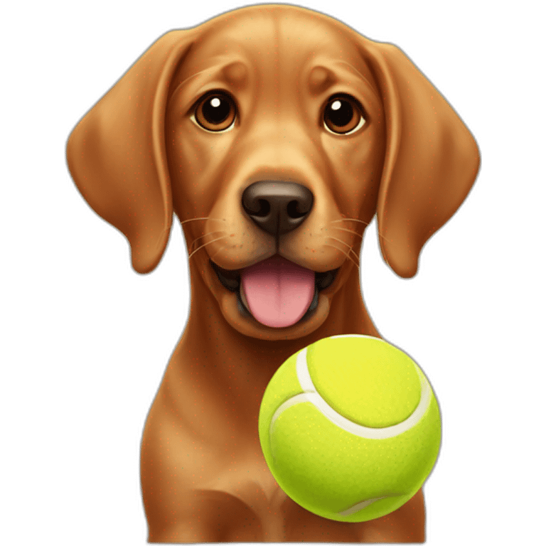 Puppy Red labrador holding a tennis ball on his mouth emoji