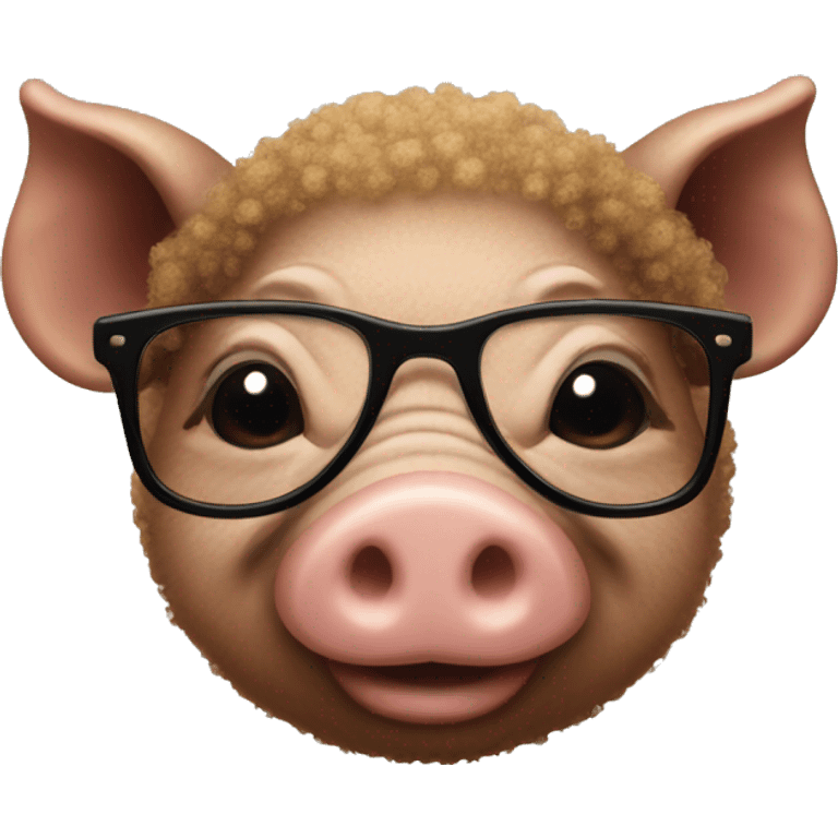 brown pig with glasses and taper afro emoji