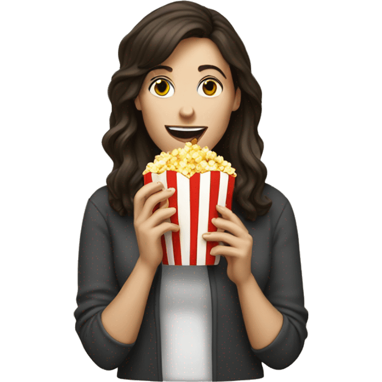 White brunette woman eating popcorn  emoji