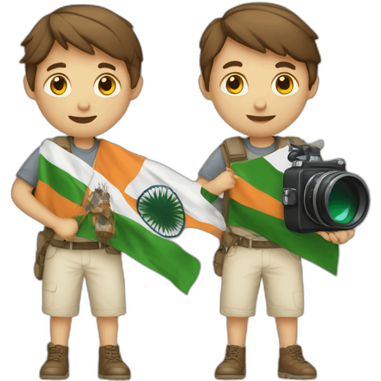 White kid holding camera and Indian flag emoji