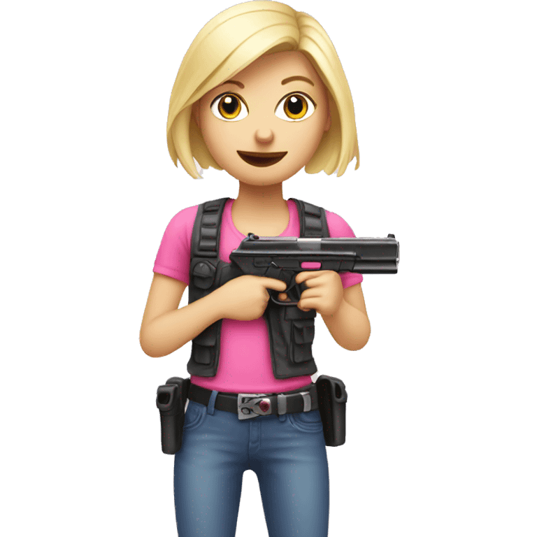 White blonde Girl holding pink gun emoji