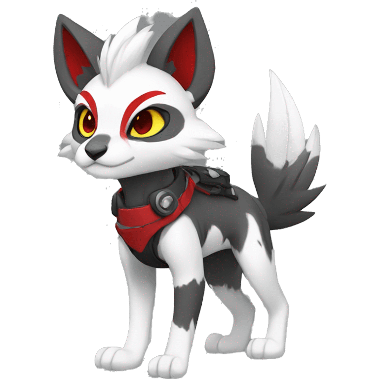 Anthro cool edgy black white grey punk red animal hybrid Fakemon full body emoji