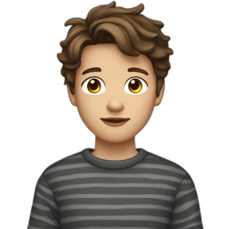 teenager boy brown wavy hair and dark gray striped sweater emoji