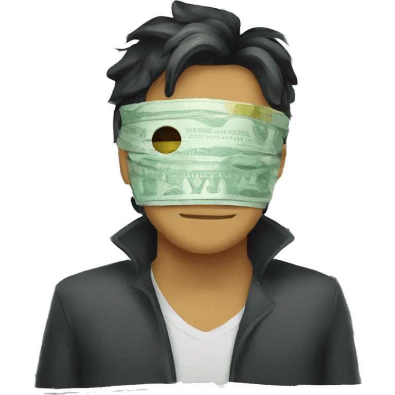 man wearing eye mask made of money emoji