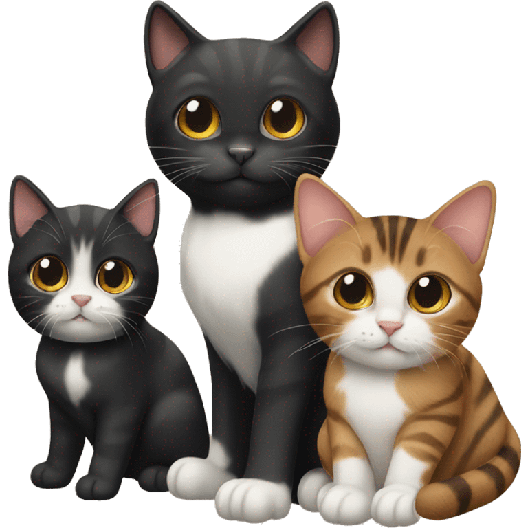 Two black cats and a brown tabby cat emoji