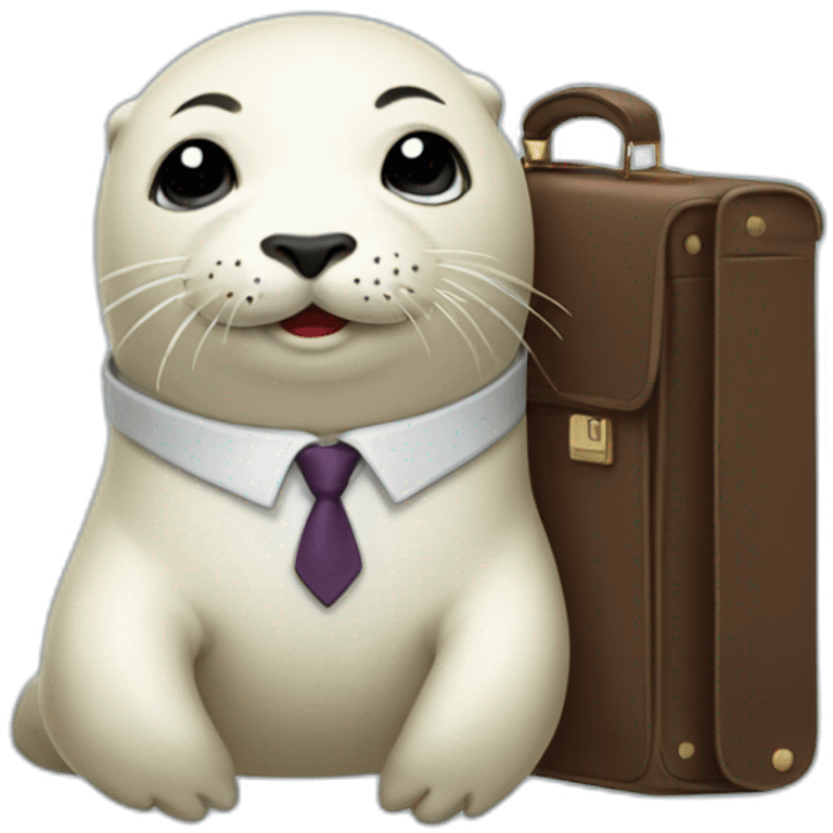 White young seal in tie and with briefcase and closed eyes emoji