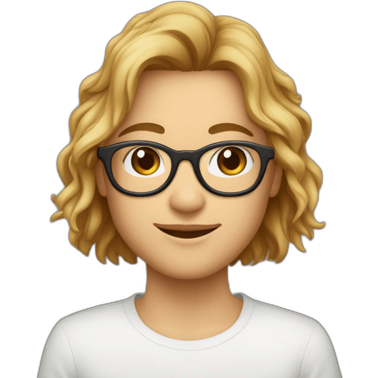 Jeune adulte avec des lunettes blanche visage de forme oval et cheuveux brun emoji