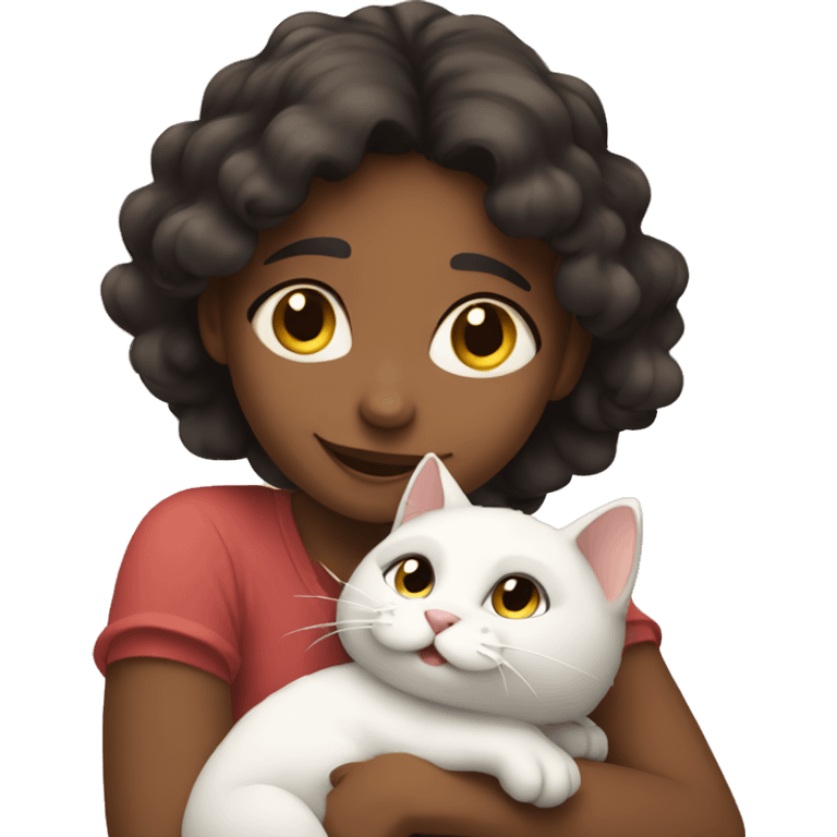 A girl hugging her cat and being happy emoji