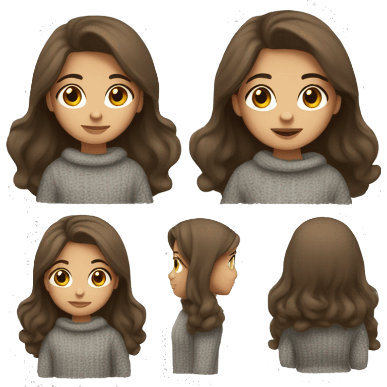 winter, christmas, hispanic, long brown hair, girl, brown eyes, child, full body, grey sweater emoji