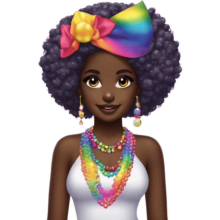 Lisa frank dark skin girl with rainbow headband Afro with pearls emoji