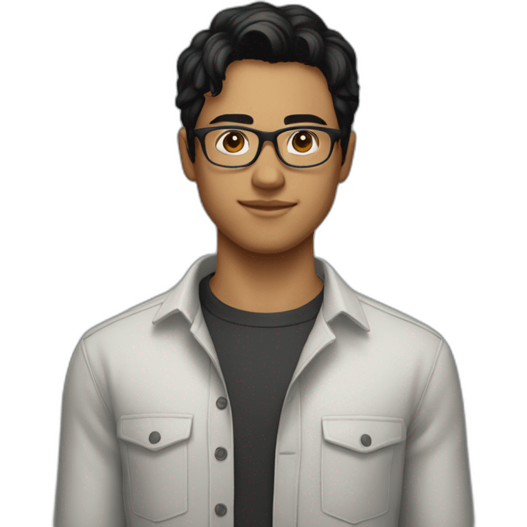 A young man wearing a shirt, black hair and glasses emoji