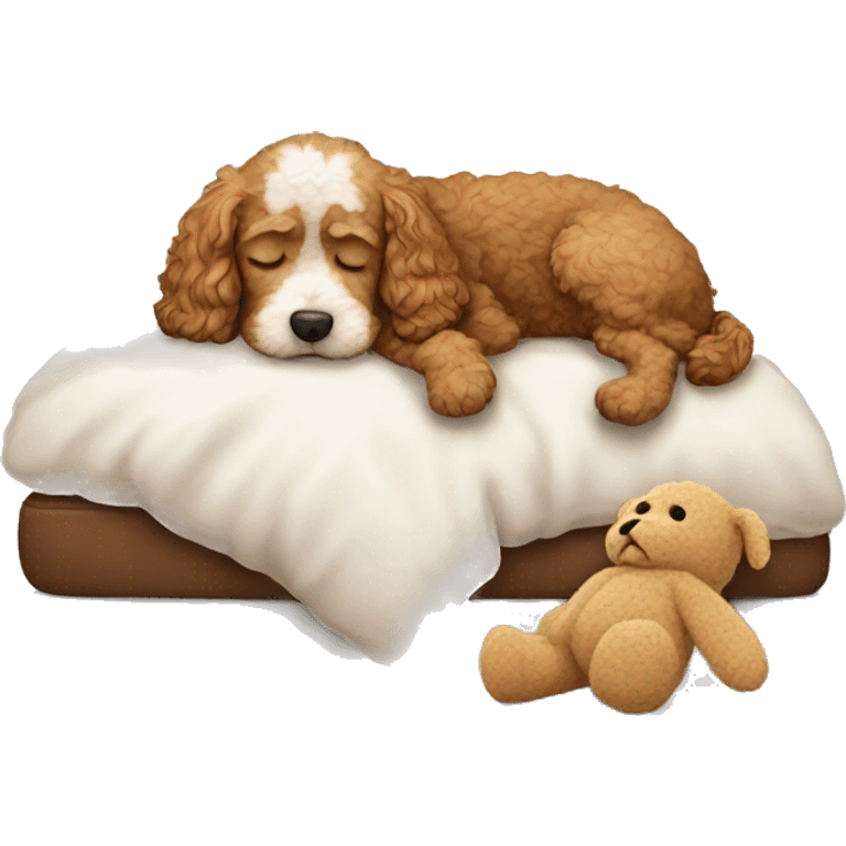 Cockapoo dog sleeping with a teddy emoji