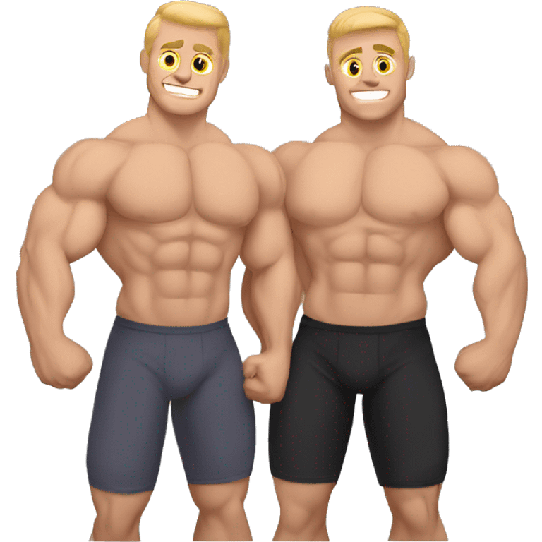 Muscular Caucasian gay bodybuilders wrestling emoji