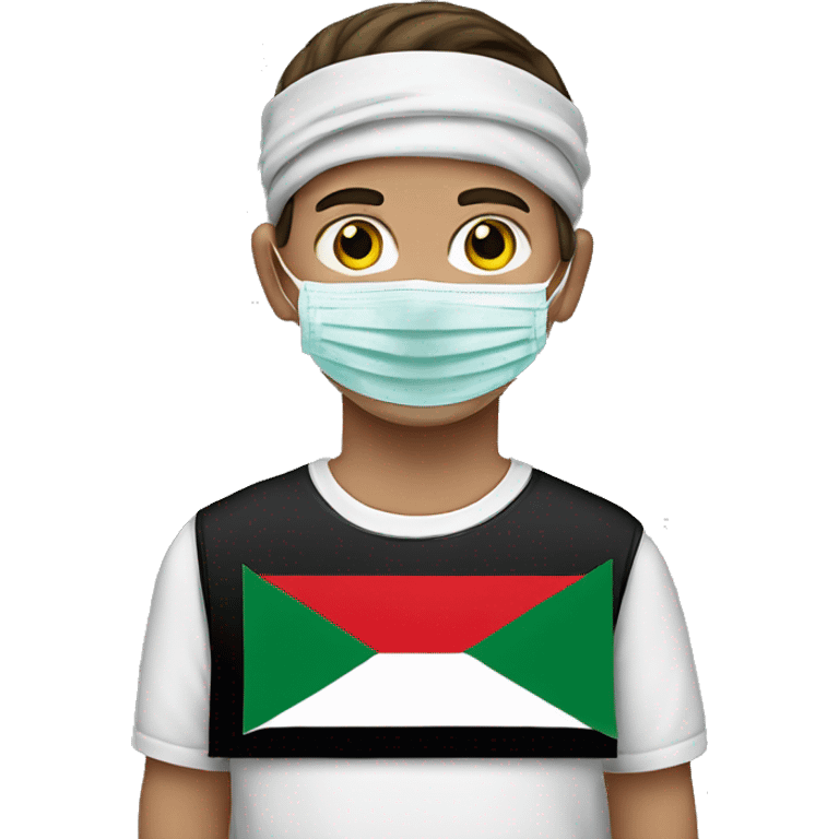 Face with face mask, palestine flag headband,boy, white boy,  emoji