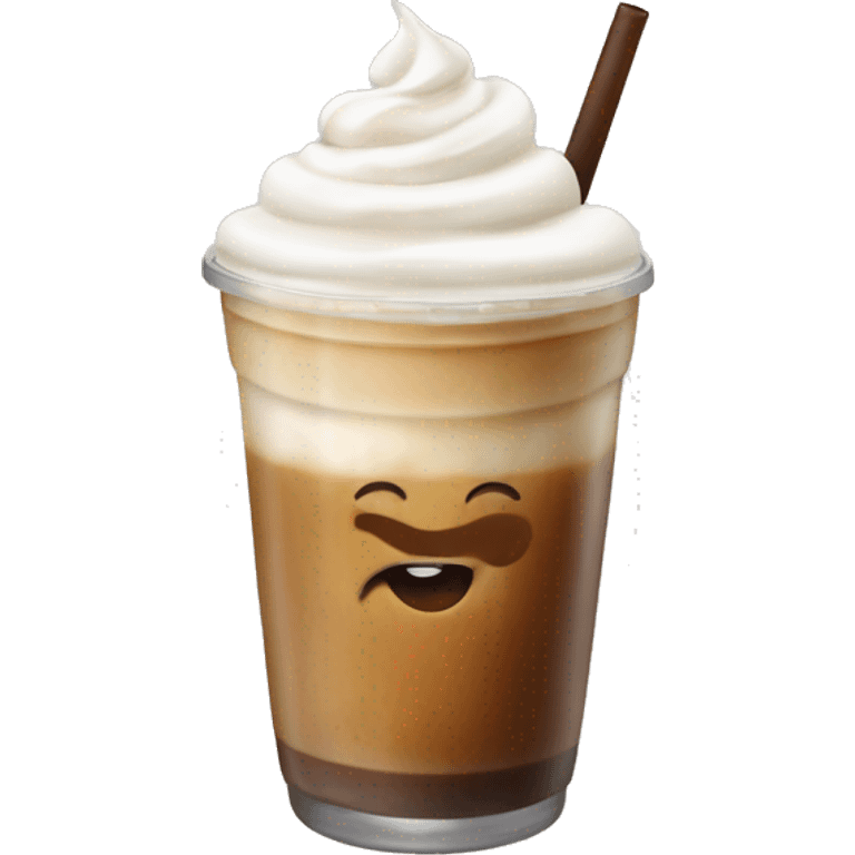 Iced coffee latte with white cream in cup emoji