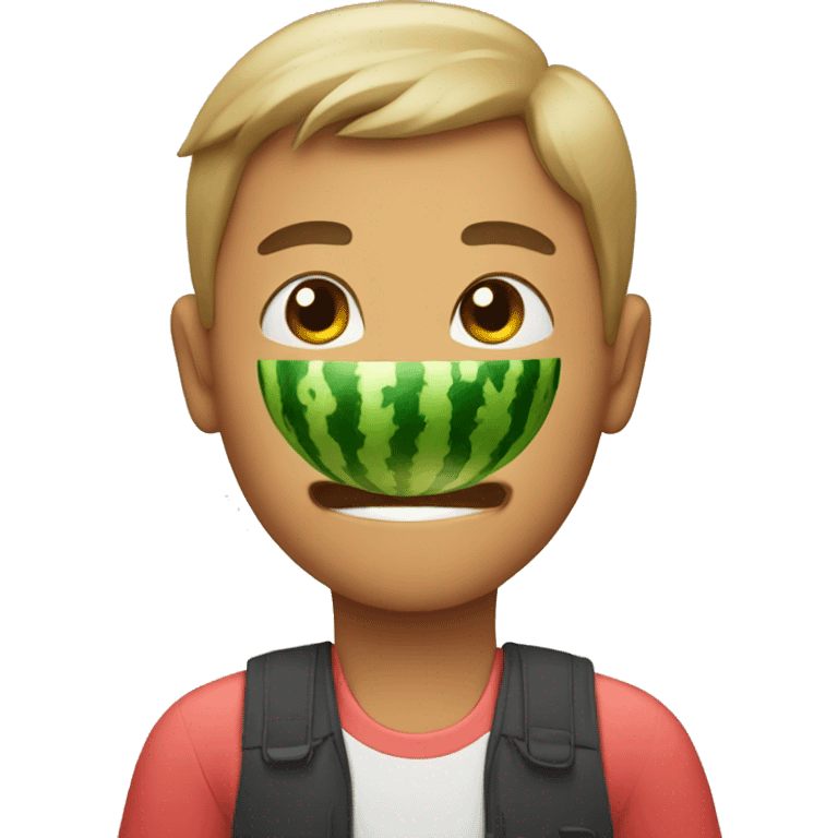 Man holding watermelon like baby emoji