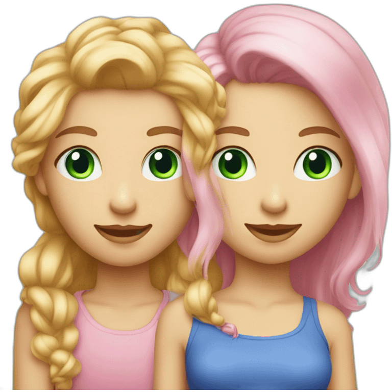 Young beautiful lady with pink hair and green eyes with young boy with blue eyes and blond hair emoji