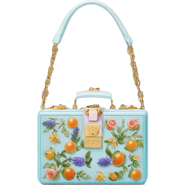 Dolce and Gabbana small box bag with white and colourful lavender light blue light green orange pink summer print and golden detais 2023 emoji