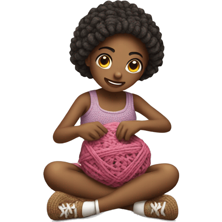 Girl sitting doing crochet emoji