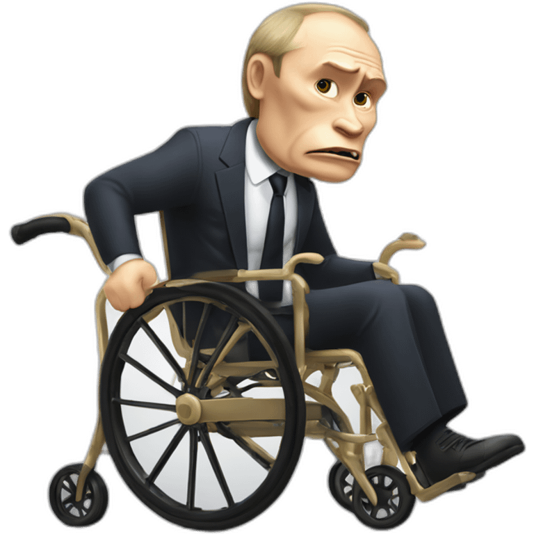 furious vladimir putin monke rides golden wheelchair holding a suitcase emoji