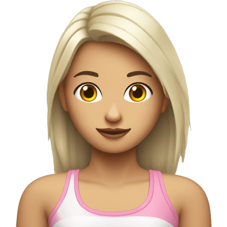 Chica rubia con un top rosado y un buzo gris emoji