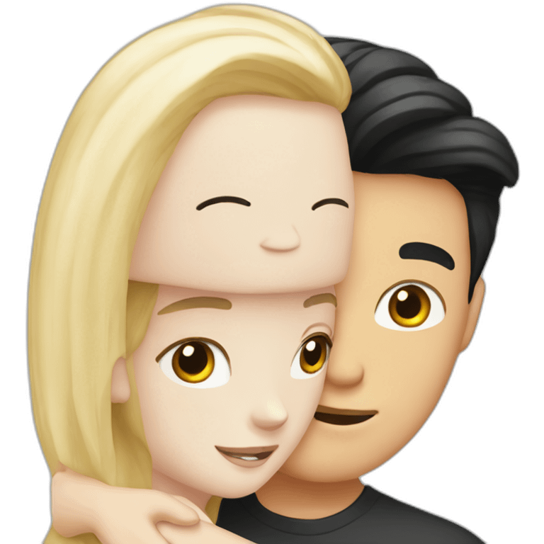 blond white girl hug white boy with black hair emoji