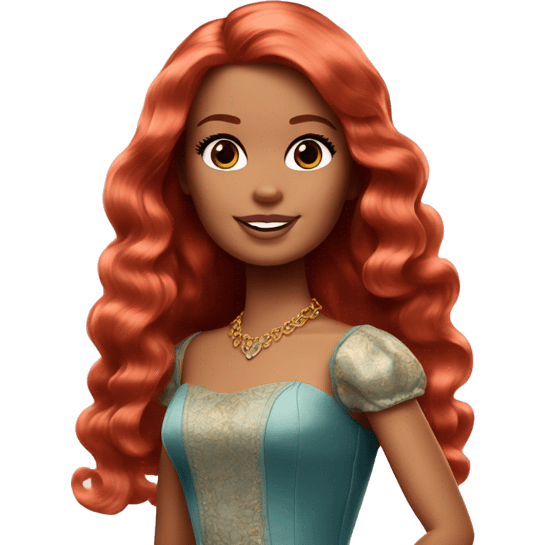 Barbie princess with brown eyes and big long wavy red hair emoji