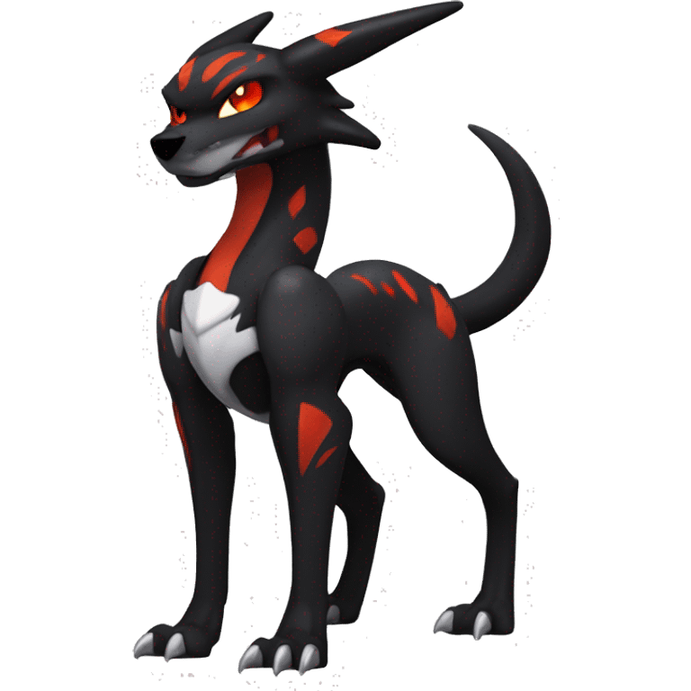 Black Cool Edgy Anthro Sergal-Houndoom-Charizard Fakémon  with White and Red Edgy markings emoji