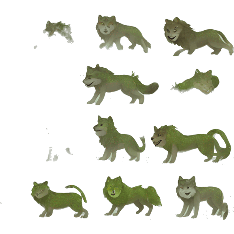 Musty green olive gray brown camo wolf lion dragon hybrid sparkling glittering wolf emoji