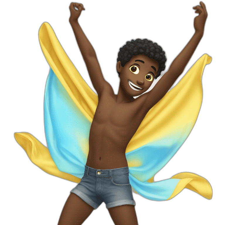 Black boy dancing with flying underwear emoji