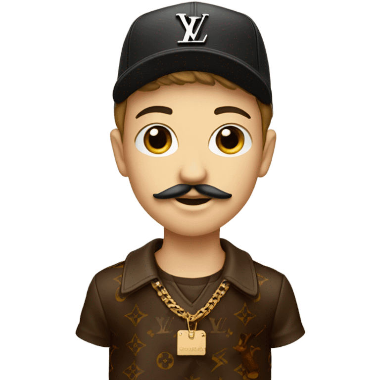 boy with mustache and buck, with louis vuitton cap emoji