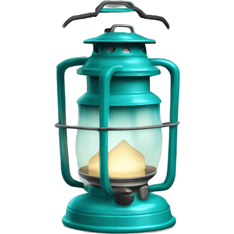 Realistic camping turquoise lit camping lantern lisolated. emoji