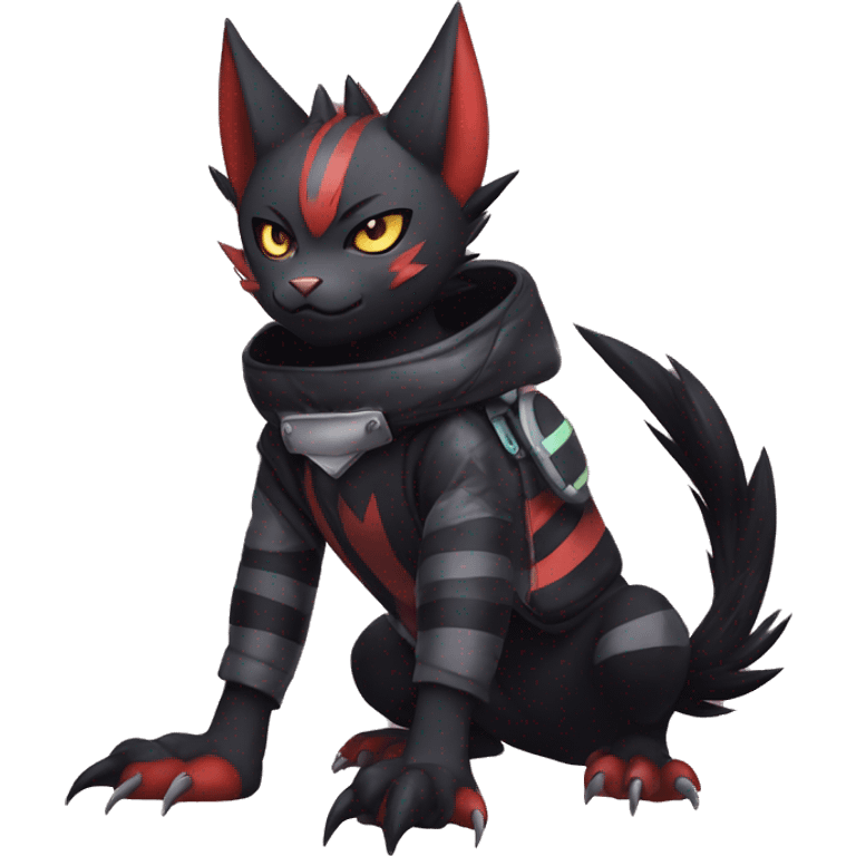 Cool Anthro Black Noibat-Quilava-Litten-Pokémon with edgy stripes hoodie spiked collar punk Full Body emoji