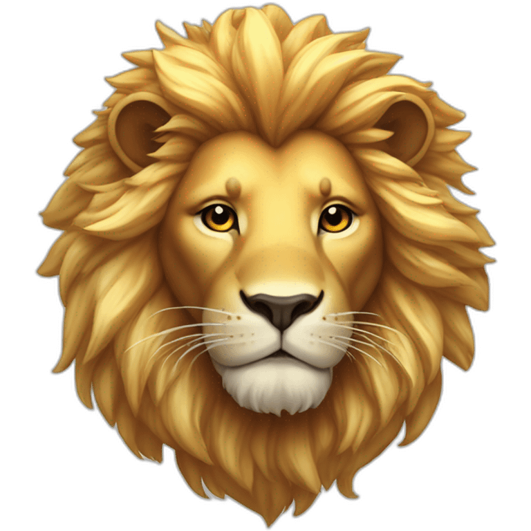 Create a majestic lion with a shimmering mane, set against a sunlit  emoji