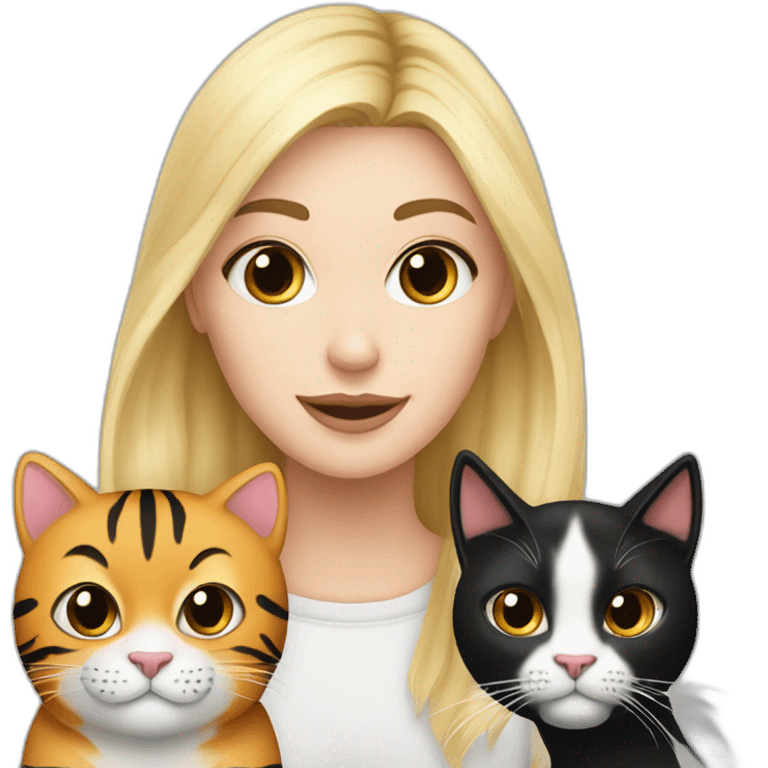 Blond white girl with black cat and tiger cat emoji