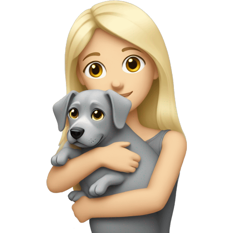 Blonde girl hugging grey dog emoji