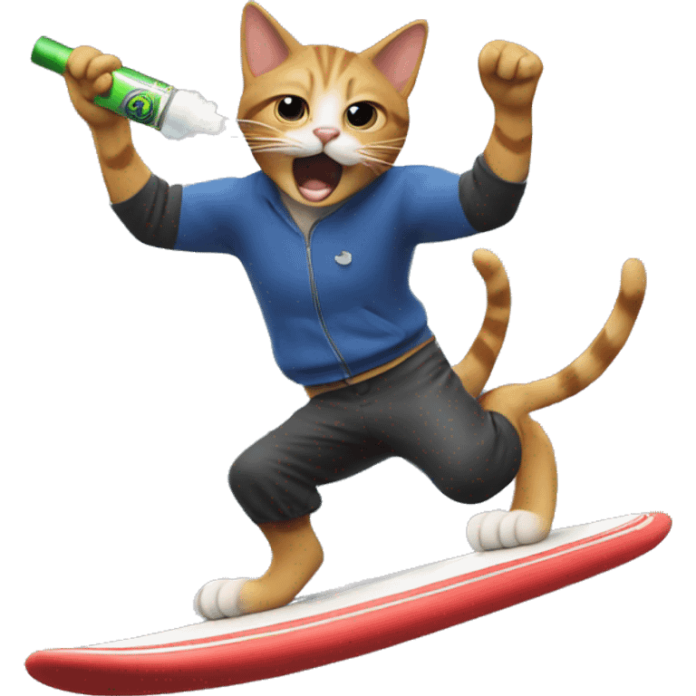 cat surfing while hitting a vape  emoji