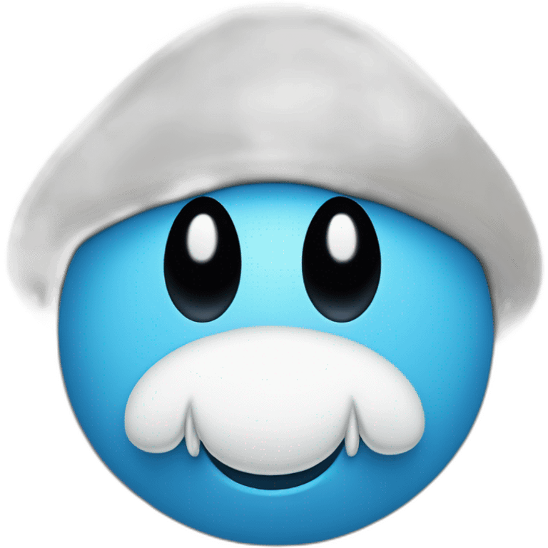 Blue smurf face with black eyes wearing a large white mushroom on his head casting a show on his face with a neutral face emoji