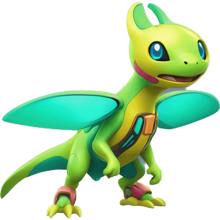 Colorful Neon Colors Vibrant Colors Flying Futuristic Mechanical Fakémon-Pokémon-Creature Full Body emoji