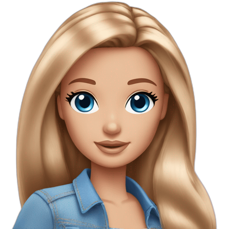 Barbie long brown hair blue eyes emoji