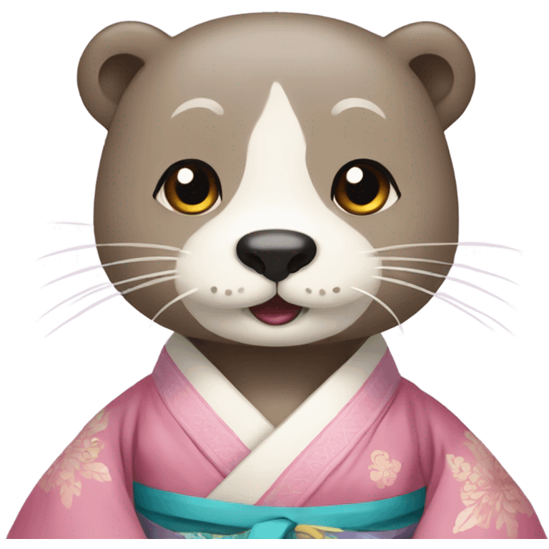 An otter face dressed in pastel-colored traditional Korean hanbok emoji