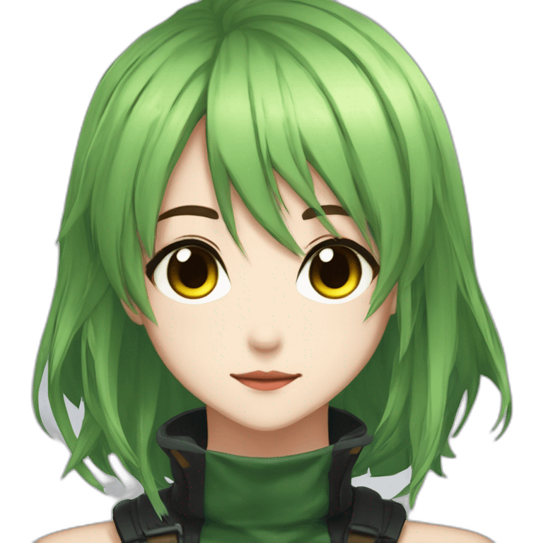 amiki green hair from epic seven vampire hunter female short hair brown eyes funny face anime style emoji