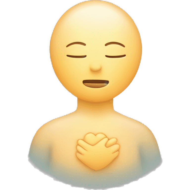 “Minimalist figure hugging itself with arms crossed over the chest, a soft face showing closed eyes, and a glowing circle at the chest symbolizing love and healing.” emoji