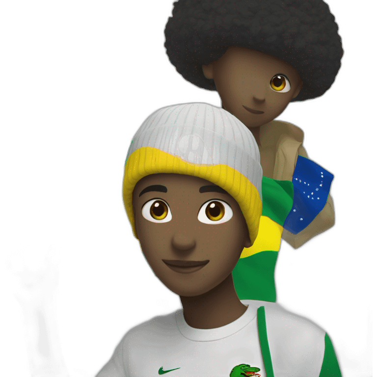 Black boy using lacoste beanie with brazil flag emoji