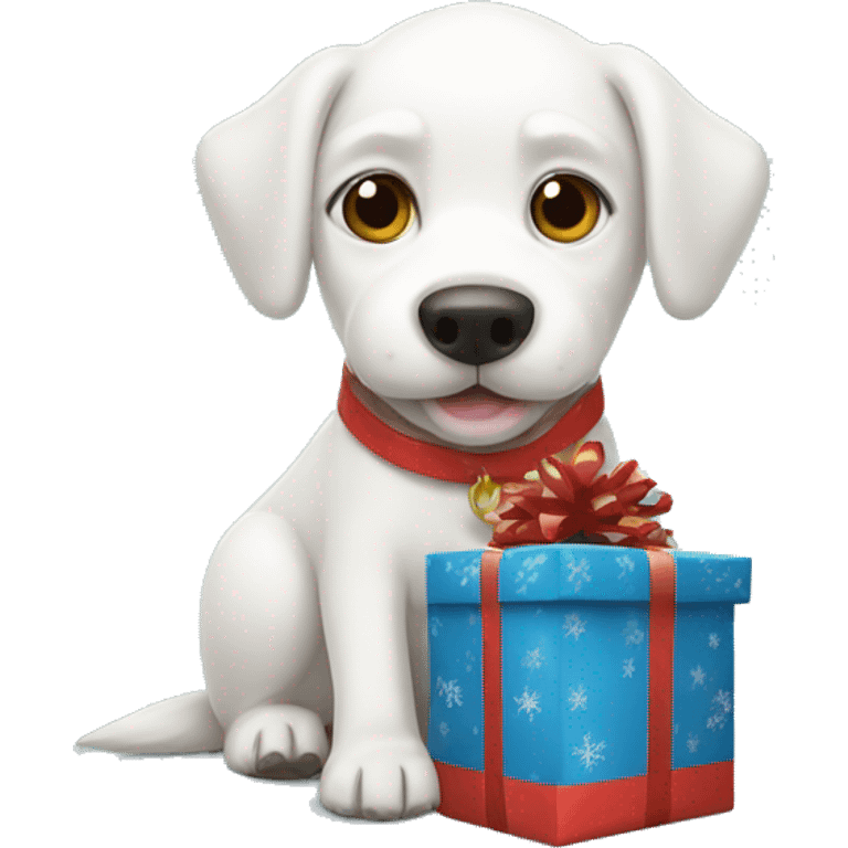 White dog with Christmas gift bag  emoji