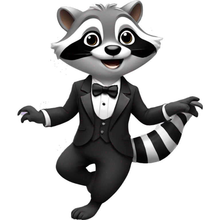 Dancing raccoon in a tux emoji