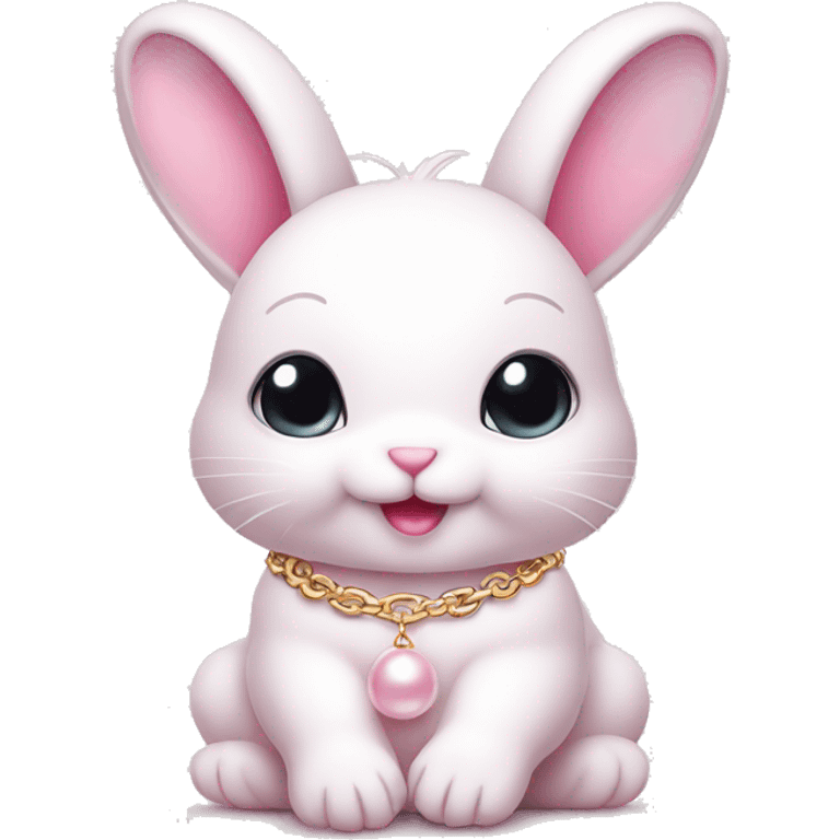 Pink cute rabbit with Pearl chain emoji